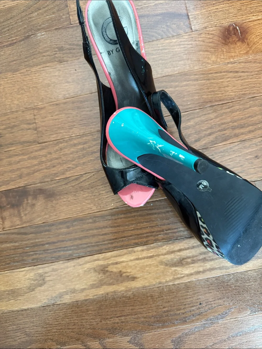 G by Guess Black Heels with Pink Accents Open-Toe Slingbacks